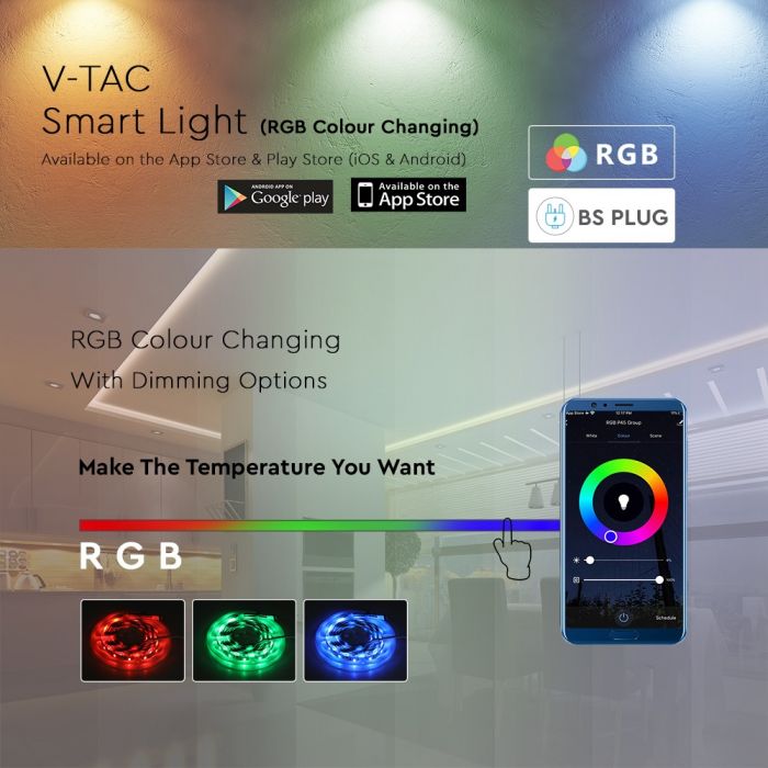 V-Tac 10w/M Led Strip Kit Compatible With Alexa & Google Home Rgb Ip20-5m/Roll