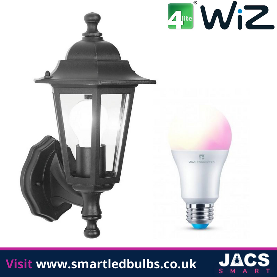 6 Sided Black Lantern with 4lite WiZ Connected E27 Colour Smart Bulb