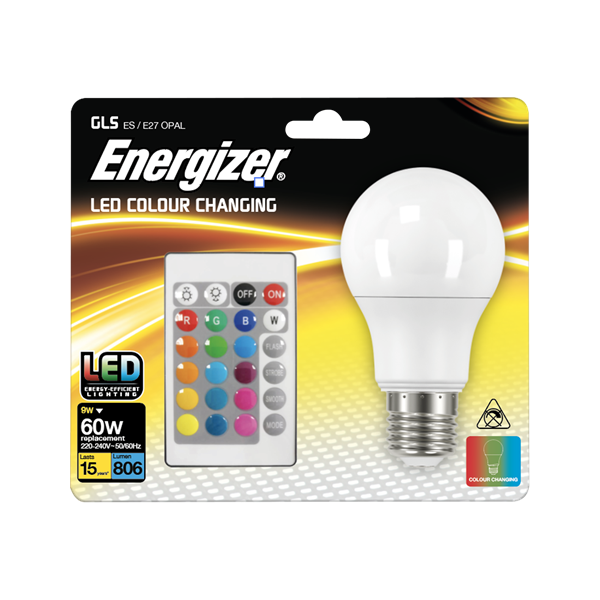 S14542 Energizer Colour Changing E27 Gls Led Rgb+W With Remote Control