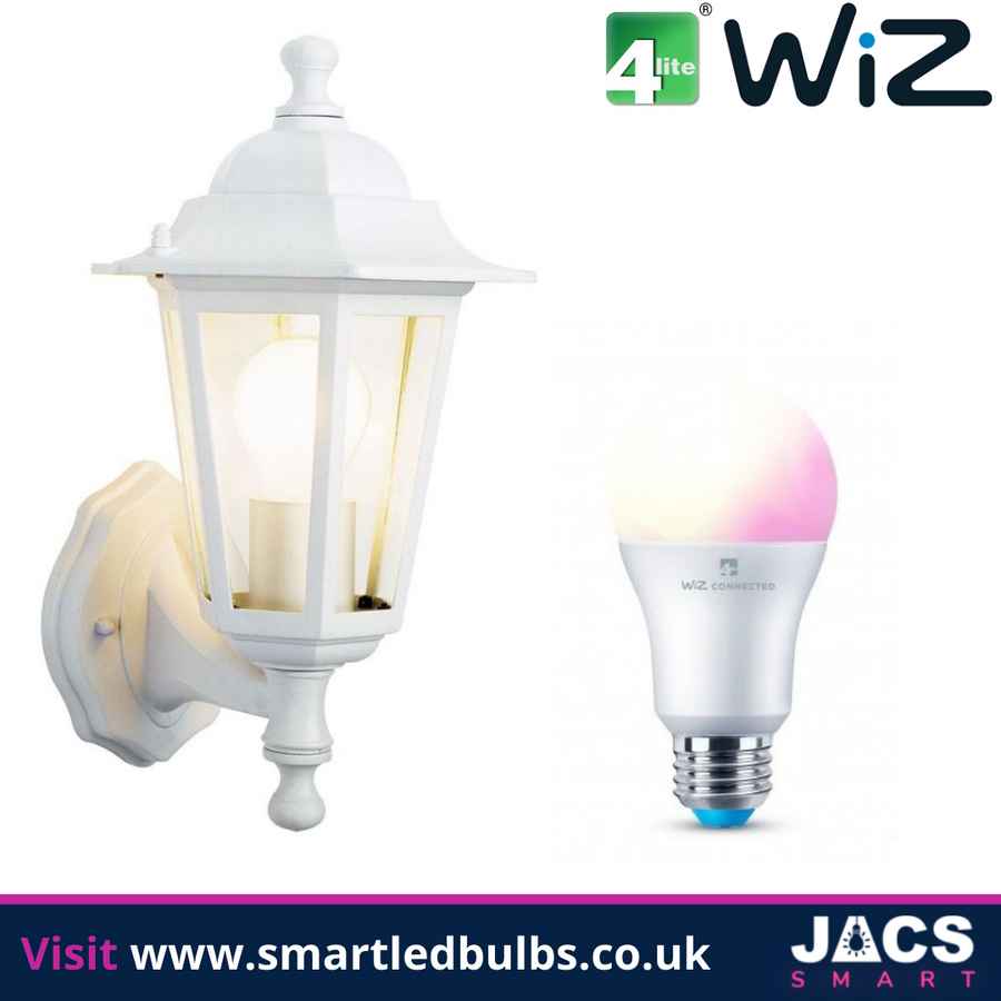 6 Sided White Lantern with 4lite WiZ Connected E27 Colour Smart Bulb