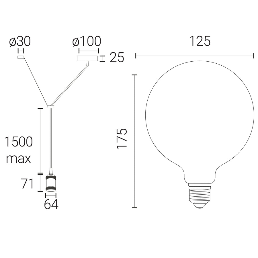 4Lite Wiz Connected Single Pendant Blackened Silver with Amber G125 Filament LED Smart Bulb