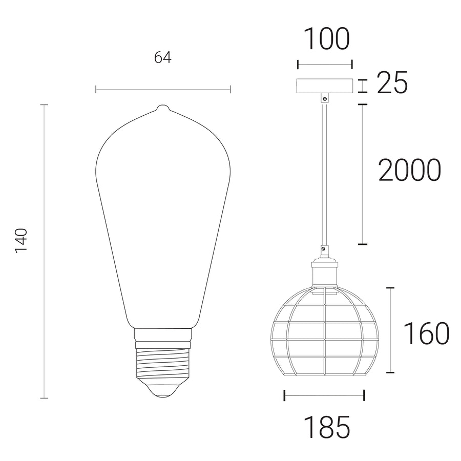 4Lite Wiz Connected Bird Cage Pendant with Amber ST64 Filament LED Smart Bulb