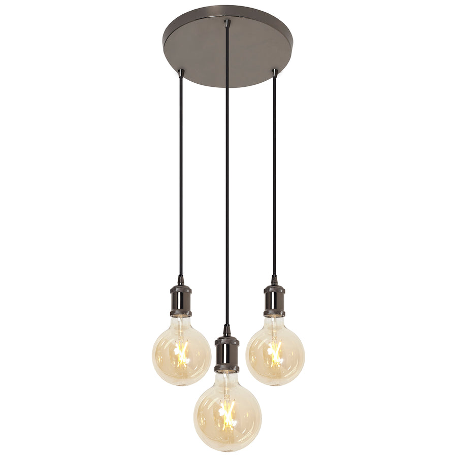 4Lite Wiz Connected 3-way Plate Pendant Blackened Silver with Amber G125 Filament LED Smart Bulbs