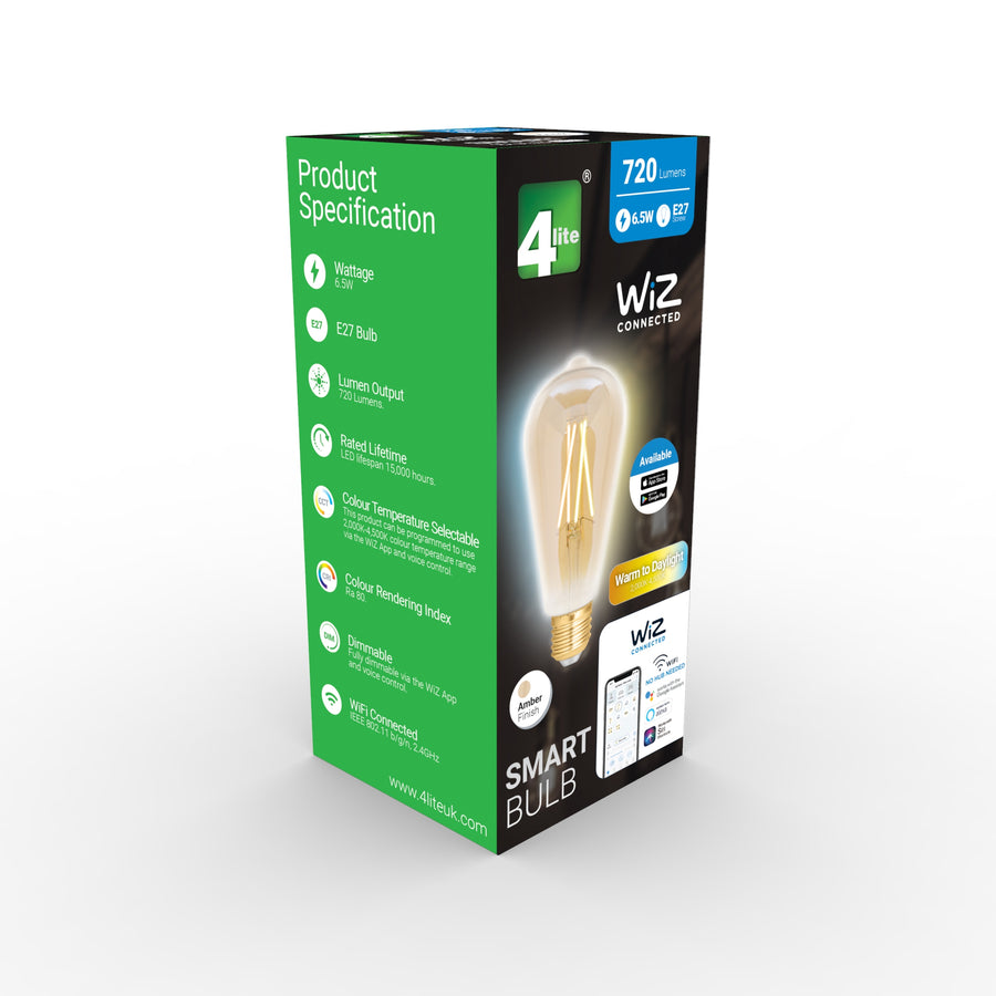 4lite WiZ Connected E27 Vintage Gold Smart Bulbs, 4 Pack