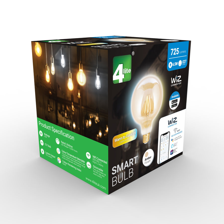 4Lite Wiz Connected LED Smart Globe G125 Filament Bulb Amber ES (E27) Tuneable White & Dimmable