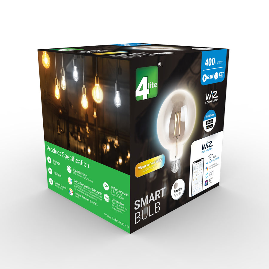 4Lite Wiz Connected LED Smart Globe G125 Filament Bulb Smoky ES (E27) Tuneable White & Dimmable