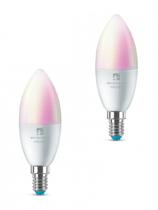 4lite WiZ Connected LED Smart E14 Candle Bulb RGB & Tunable White Wifi & Bluetooth (2 Pack)