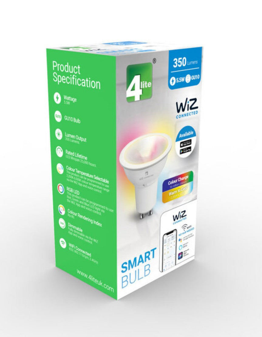 4lite WiZ Connected GU10 Colour Smart Bulbs, (2 Pack)
