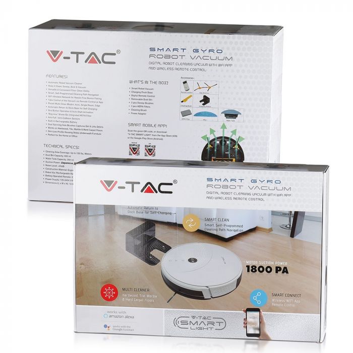 V-Tac Auto Vacuum Cleaner (Bs Plug) Works With Alexa & Google Home