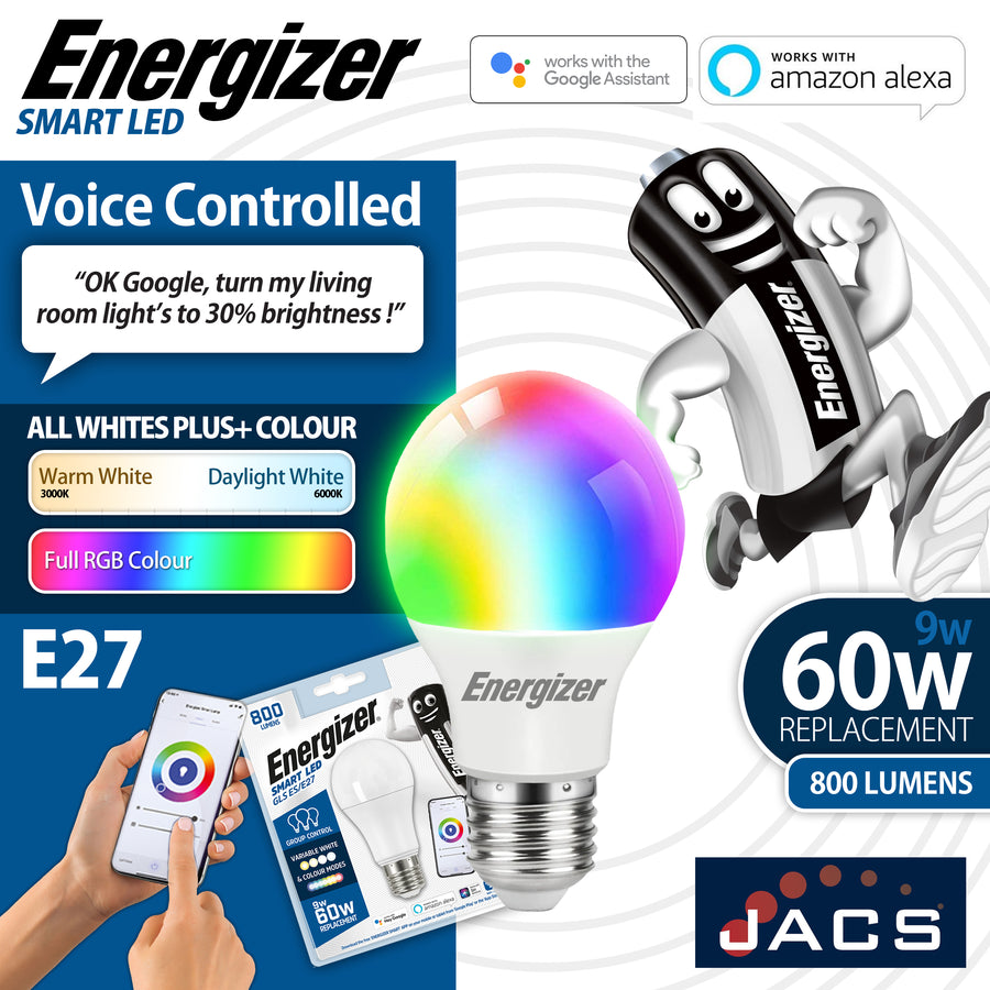 S17162 Energizer Smart E27 (ES) GLS - 9w - Colour Changing - 806lm