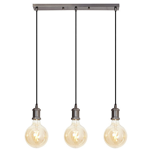 4lite WiZ Smart Triple Bar Blackened Silver Pendant With 3 X G125 E25 Vintage Lamps