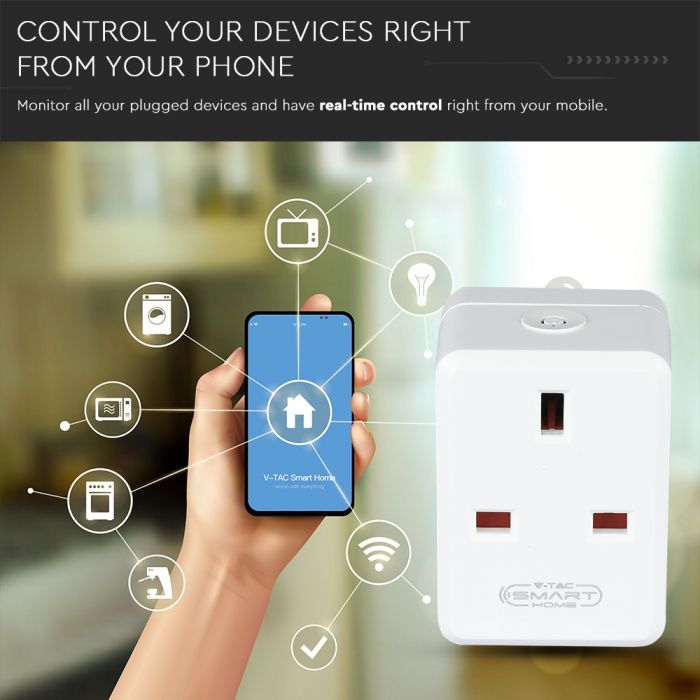 V-Tac Smart Wifi Mini Plug With Usb-Compatible With Alexa & Google Home