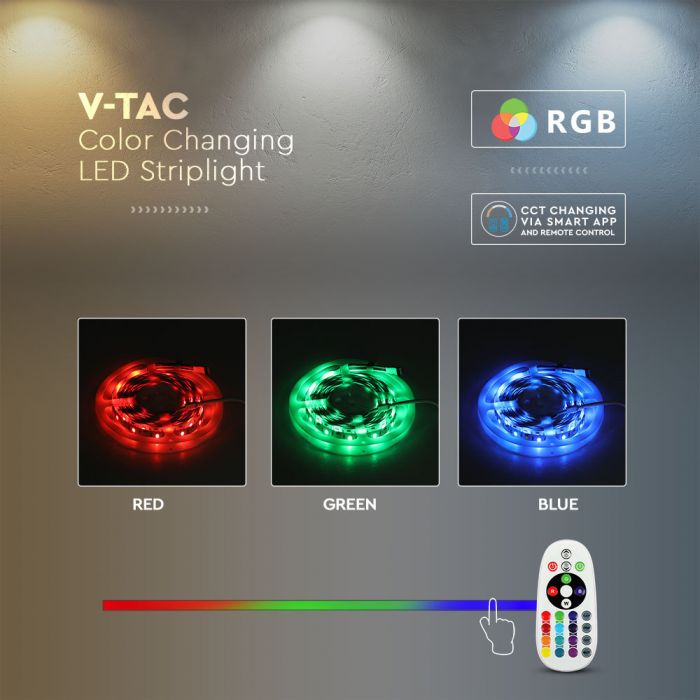 V-TAC Strip Light (IP65 Water Resistant) COMPATIBLE WITH ALEXA & GOOGLE HOME RGB+3IN1-5M/ROLL