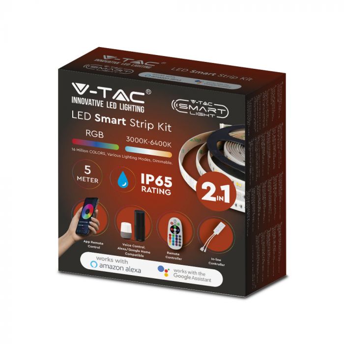 V-TAC Strip Light (IP65 Water Resistant) COMPATIBLE WITH ALEXA & GOOGLE HOME RGB+3IN1-5M/ROLL