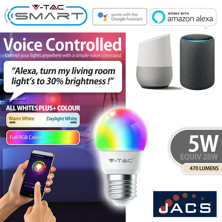 V-Tac Smart E27 Golf Compatible With Amazon Alexa & Google Home Rgb+Ww+Cw