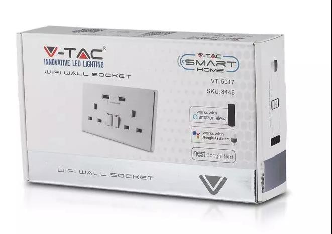 V-Tac Smart Wifi Wall Socket With Alexa & Google Home