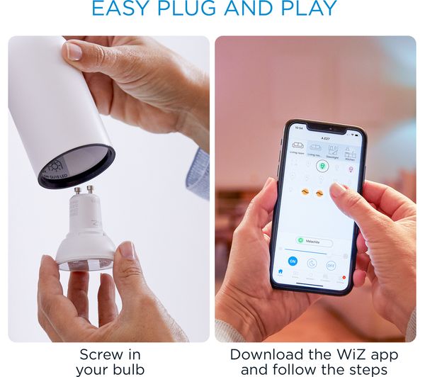 4Lite Wiz Connected LED Smart GU10 Bulb WiFi & Bluetooth, Colours and Tuneable White & Dimmable (2 Pack)