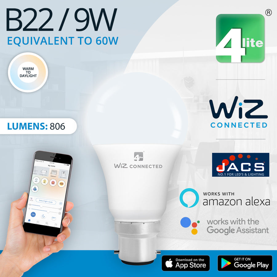 4lite WiZ Connected B22 White Smart Bulbs, 2 Pack