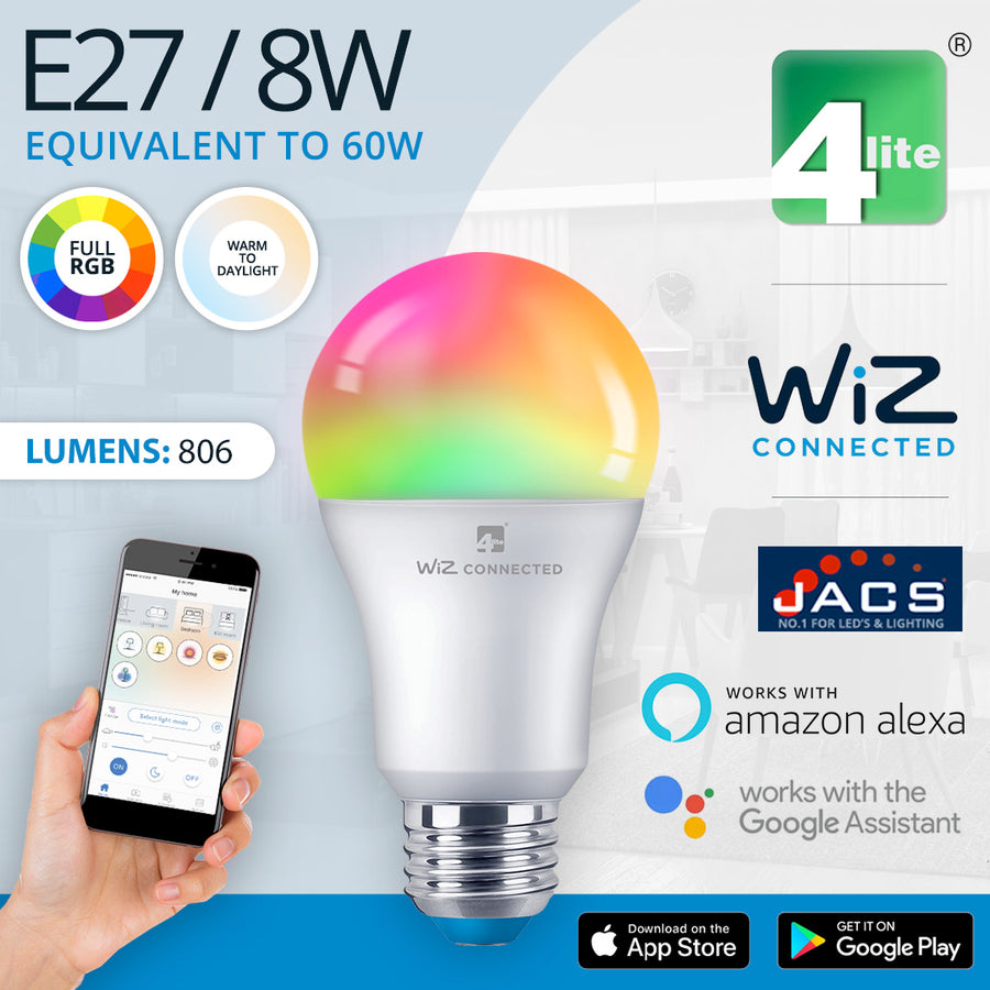 4Lite Wiz Connected LED Smart Bulb Wifi & Bluetooth ES (E27) Colour Changing, Tuneable White & Dimmable