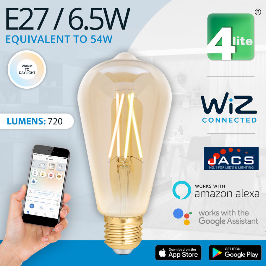 4lite WiZ Connected E27 Vintage Gold Smart Bulbs, 4 Pack