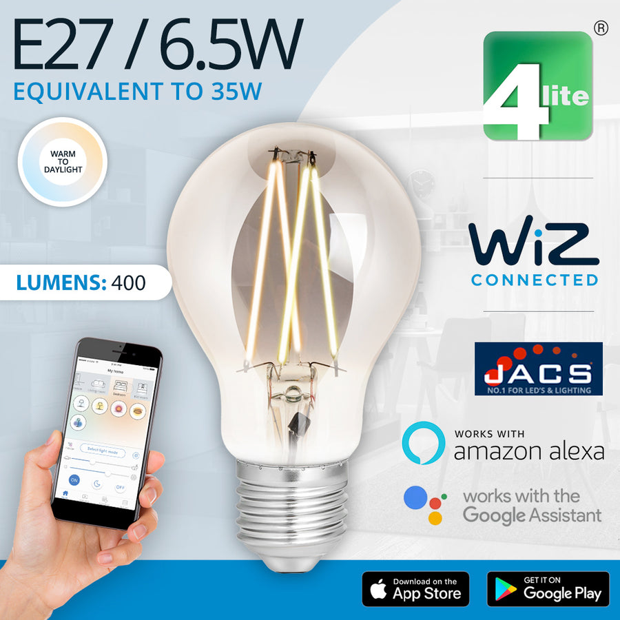 4Lite Wiz Connected LED Smart Filament Bulb Smoky ES (E27) Tuneable White & Dimmable