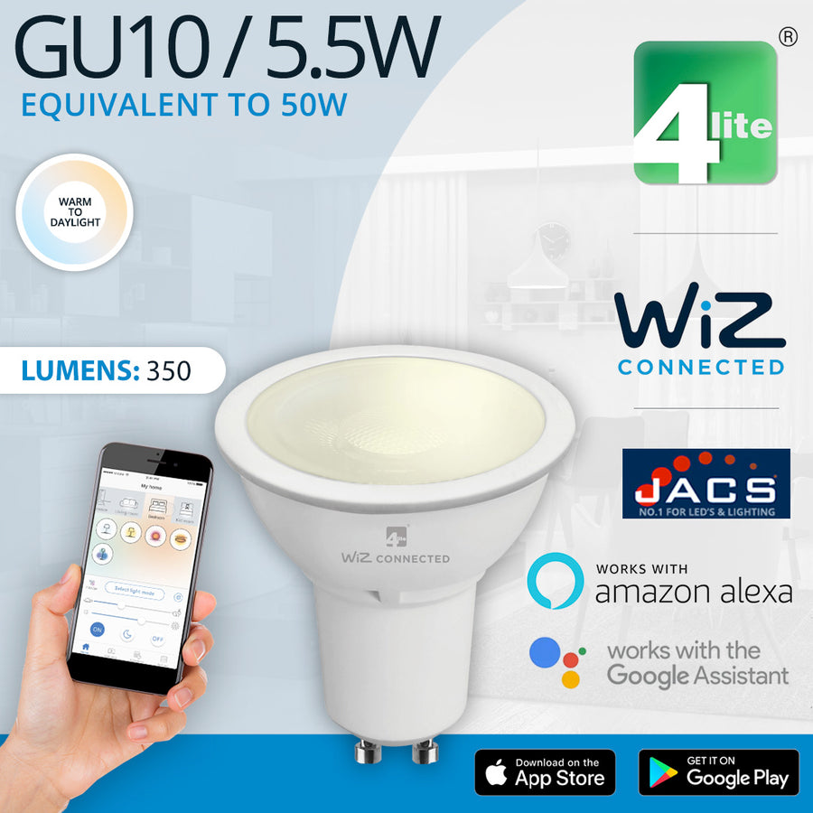 4Lite Wiz Connected LED Smart GU10 Bulb WiFi & Bluetooth, Tunable White and Dimmable
