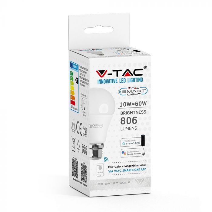 V-TAC Smart B22 10w Bulb Compatible With Amazon Alexa & Google Home RGB+WW+CW