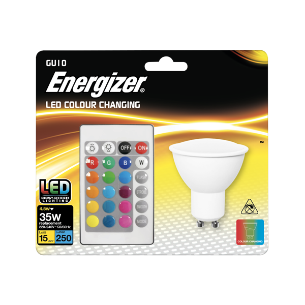 S14544 Energizer Colour Changing Gu10 Led Rgb+W With Remote Control
