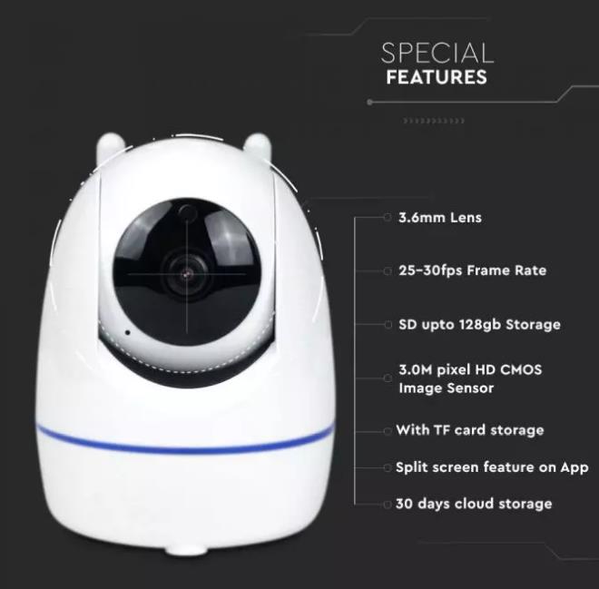 V-TAC IP Indoor Wi-Fi Camera 2MP IP20 Dome