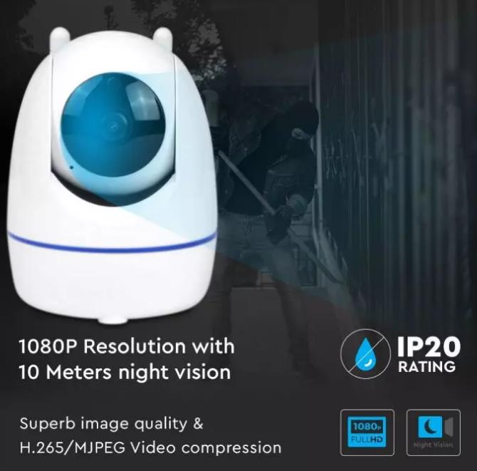 V-TAC IP Indoor Wi-Fi Camera 2MP IP20 Dome