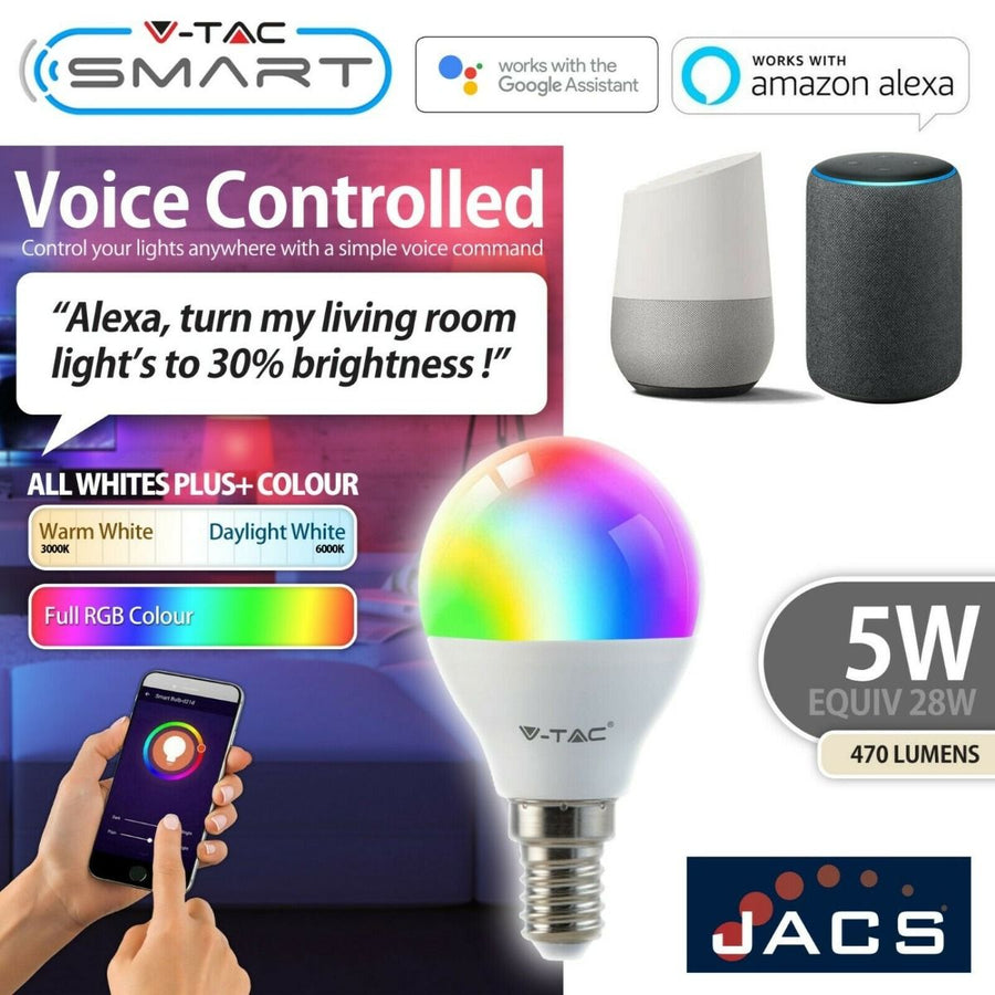 V-TAC SMART E14 GOLF Compatible With Amazon Alexa & Google Home RGB+WW+CW