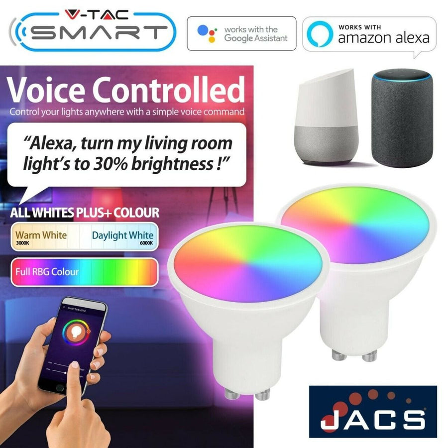 V-TAC Smart WiFi GU10 RGB + All Whites, Compatible with Alexa and Google Home (1 Bulb)