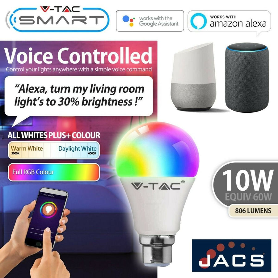 V-TAC Smart B22 10w Bulb Compatible With Amazon Alexa & Google Home RGB+WW+CW