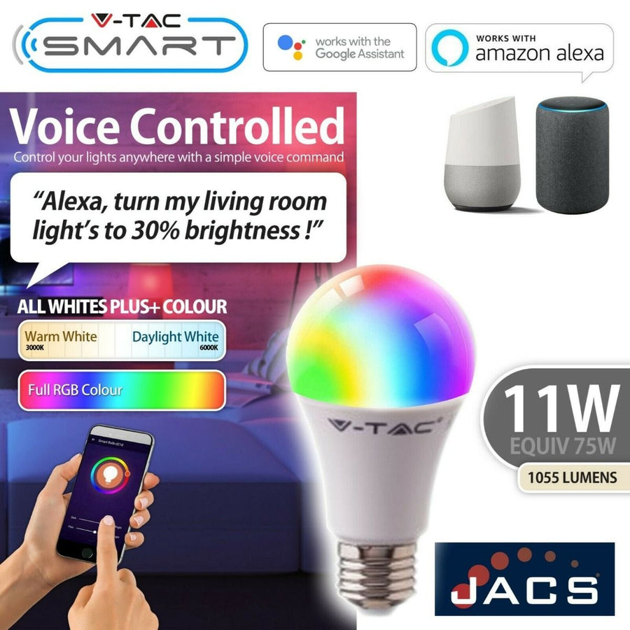 V-TAC SMART 11W A60 Bulb Compatible With Amazon Alexa And Google Home RGB+WW+CW
