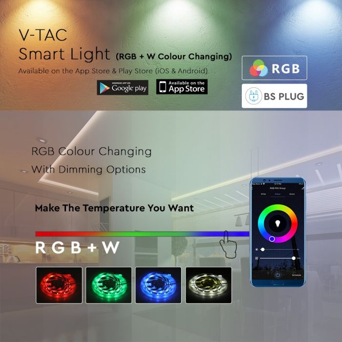 V-Tac 10W/M Led Strip Kit Compatible With Alexa & Google Home RGB+W Ip20-5m/Roll