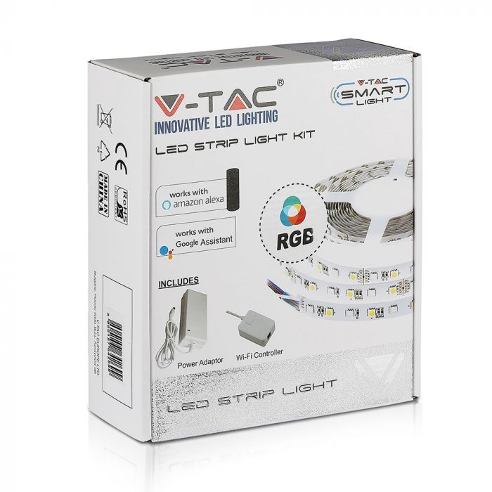 V-Tac 10w/M Led Strip Kit Compatible With Alexa & Google Home Rgb Ip20-5m/Roll