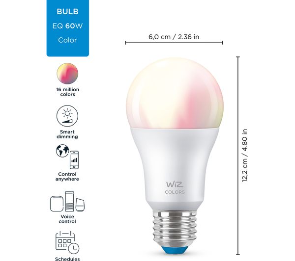 4Lite Wiz Connected LED Smart Bulb Wifi & Bluetooth ES (E27) Colour Changing, Tuneable White & Dimmable